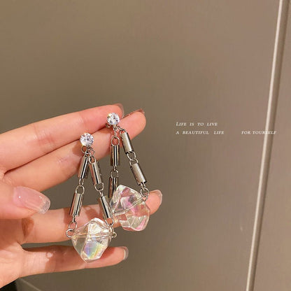 925 Silver Needle Diamond Acrylic Ice Cube Earrings-Jewearrings