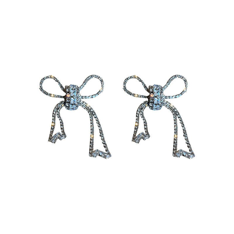 925 Silver Needle Diamond Zircon Bow Earrings Europe And America-Jewearrings