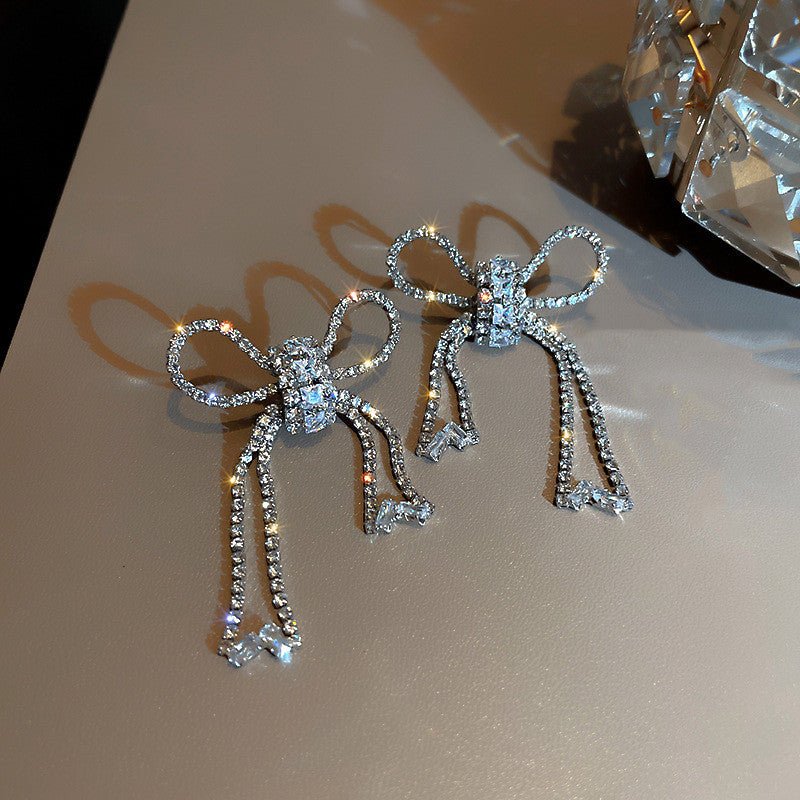 925 Silver Needle Diamond Zircon Bow Earrings Europe And America-Jewearrings