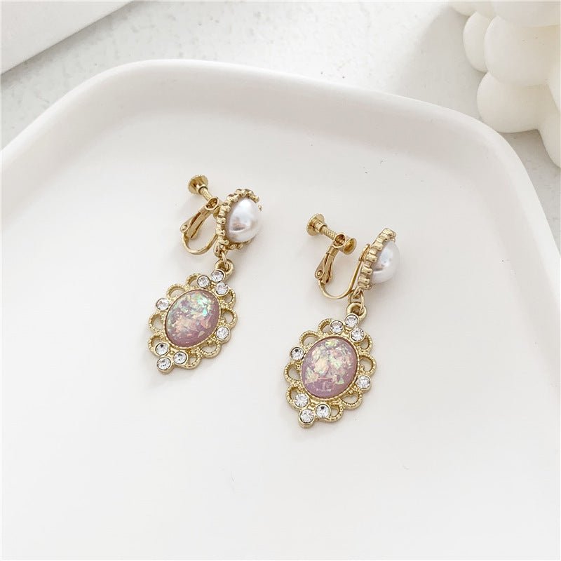 925 silver needle ear clip palace Baroque Earrings retro Girl Pink earrings pearl French Earrings New Earrings-Jewearrings