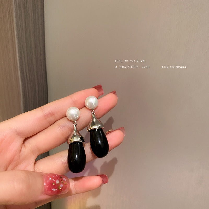 925 Silver Needle European And American Pearl Resin Drop Earrings Women-Jewearrings