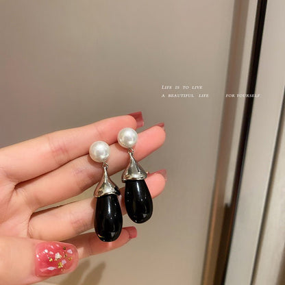 925 Silver Needle European And American Pearl Resin Drop Earrings Women-Jewearrings