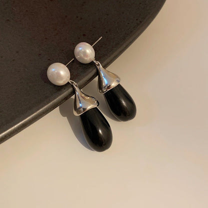 925 Silver Needle European And American Pearl Resin Drop Earrings Women-Jewearrings