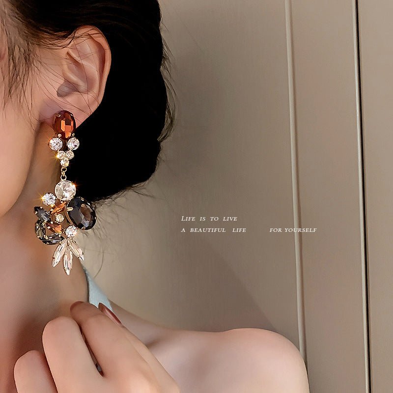 925 Silver Needle European And American Vintage Diamond-studded Crystal Tassel Earrings-Jewearrings