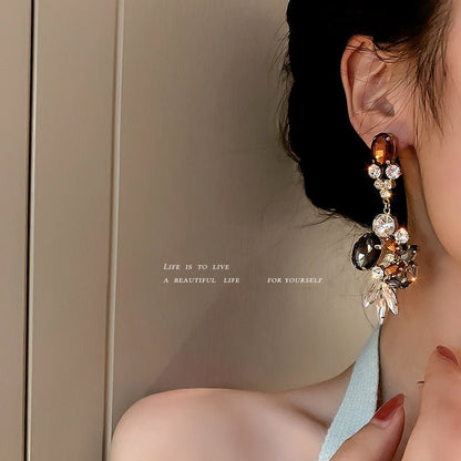 925 Silver Needle European And American Vintage Diamond-studded Crystal Tassel Earrings-Jewearrings