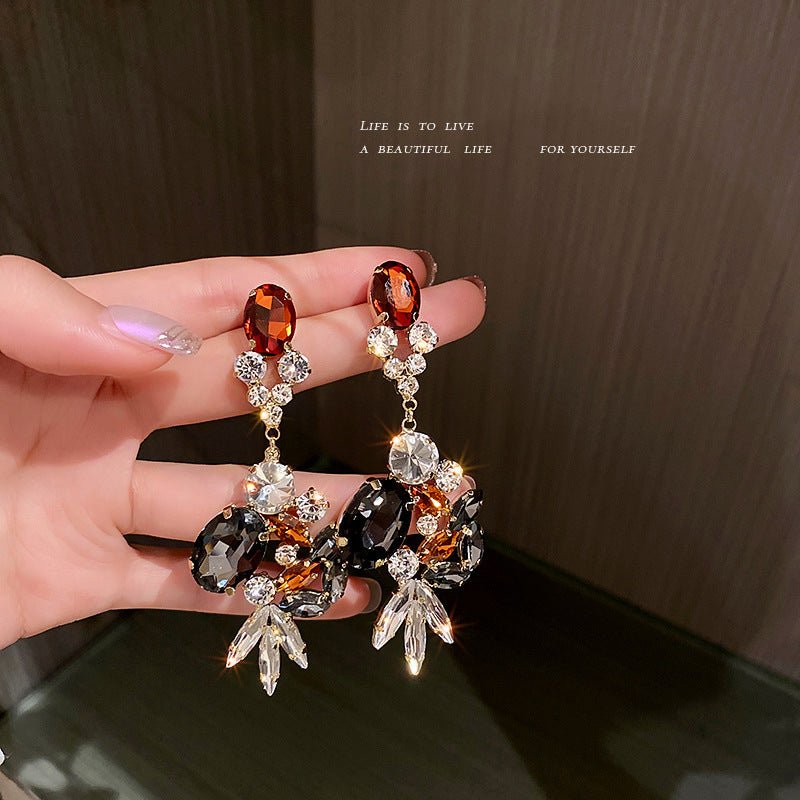 925 Silver Needle European And American Vintage Diamond-studded Crystal Tassel Earrings-Jewearrings