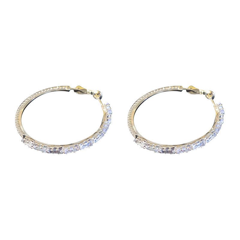 925 Silver Needle European And American Zircon Hoop Earrings-Jewearrings