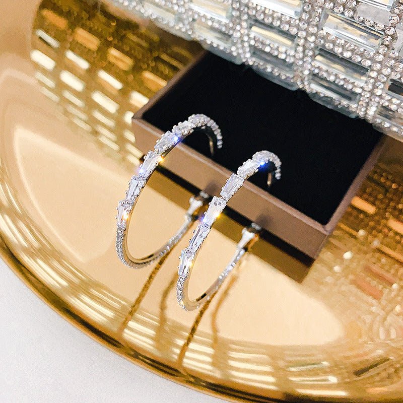 925 Silver Needle European And American Zircon Hoop Earrings-Jewearrings