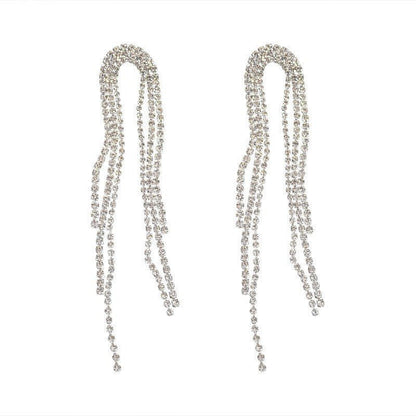 925 Silver Needle Exaggerated Full Diamond Tassel Earrings Female Long Section-Jewearrings