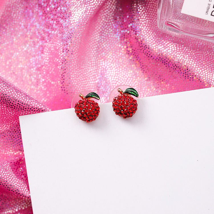 925 Silver Needle Festive Red Cherry Strawberry Fruit Stud Earrings Small Flowers Mushrooms Full Diamond Earrings-Jewearrings