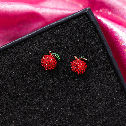 925 Silver Needle Festive Red Cherry Strawberry Fruit Stud Earrings Small Flowers Mushrooms Full Diamond Earrings-Jewearrings