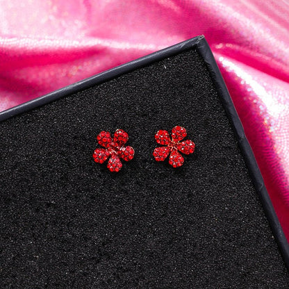 925 Silver Needle Festive Red Cherry Strawberry Fruit Stud Earrings Small Flowers Mushrooms Full Diamond Earrings-Jewearrings