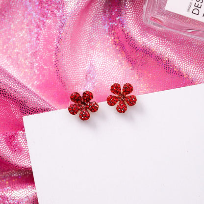 925 Silver Needle Festive Red Cherry Strawberry Fruit Stud Earrings Small Flowers Mushrooms Full Diamond Earrings-Jewearrings