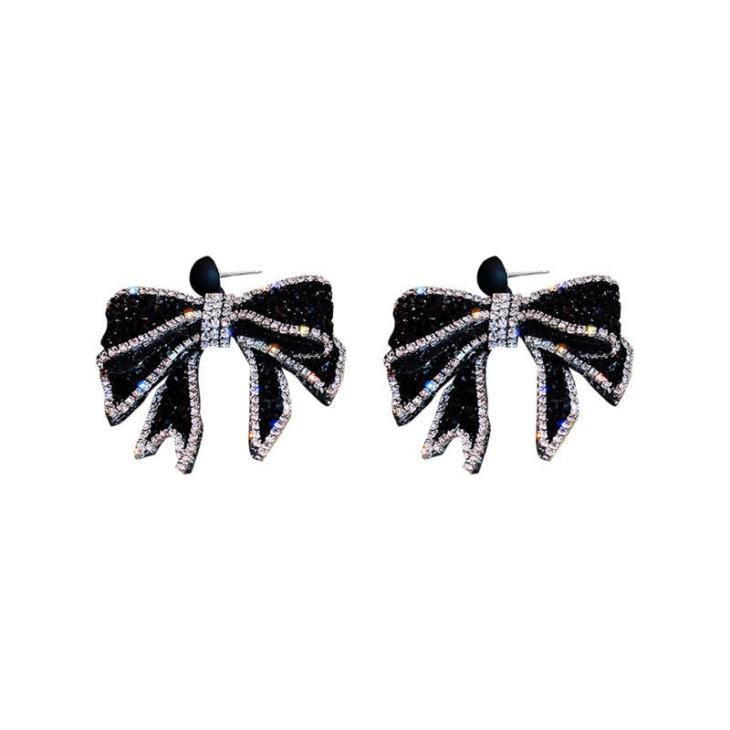 925 Silver Needle Flash Diamond Cute Bow Student Earrings-Jewearrings