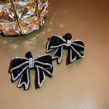 925 Silver Needle Flash Diamond Cute Bow Student Earrings-Jewearrings