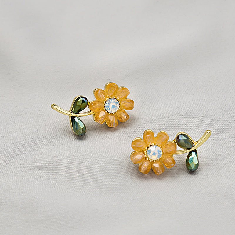 925 Silver Needle Flower Diamond Stud Earrings Simple, Small And All-match Earrings Small Earrings-Jewearrings