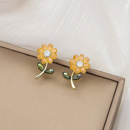 925 Silver Needle Flower Diamond Stud Earrings Simple, Small And All-match Earrings Small Earrings-Jewearrings