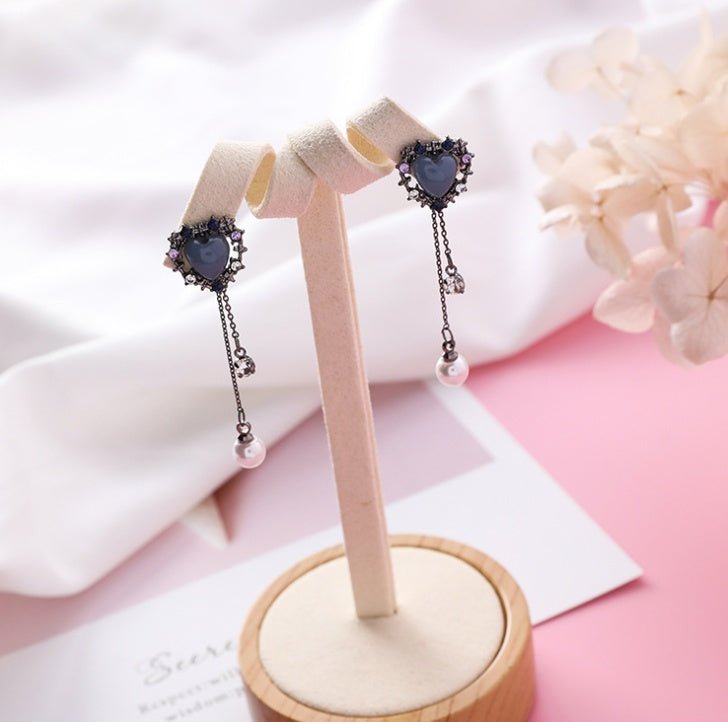 925 Silver Needle Full Diamond P Love Pearl Tassel Earrings Long Sweet Girl Earrings Japanese And Korean Fashion Earrings-Jewearrings