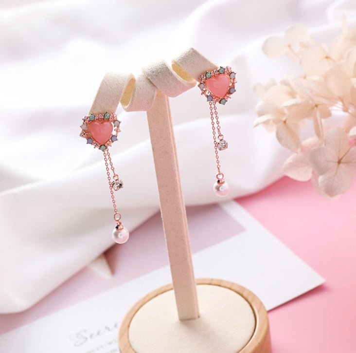 925 Silver Needle Full Diamond P Love Pearl Tassel Earrings Long Sweet Girl Earrings Japanese And Korean Fashion Earrings-Jewearrings