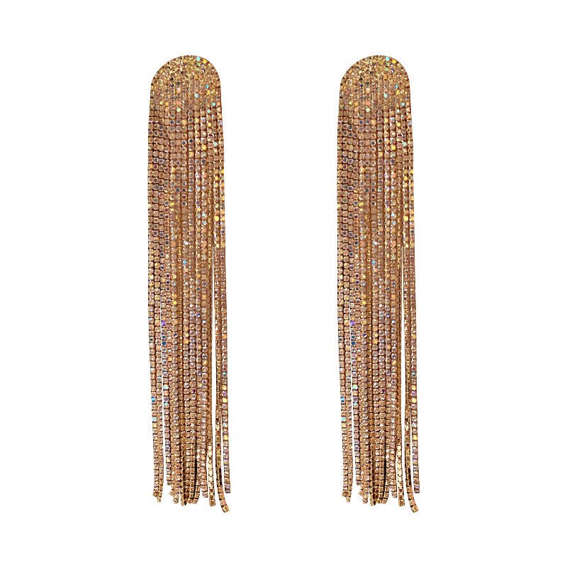 925 Silver Needle Gate Full Diamond Long Tassel Earrings-Jewearrings