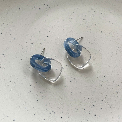 925 Silver Needle Geometric Square Acrylic Blue Earrings-Jewearrings