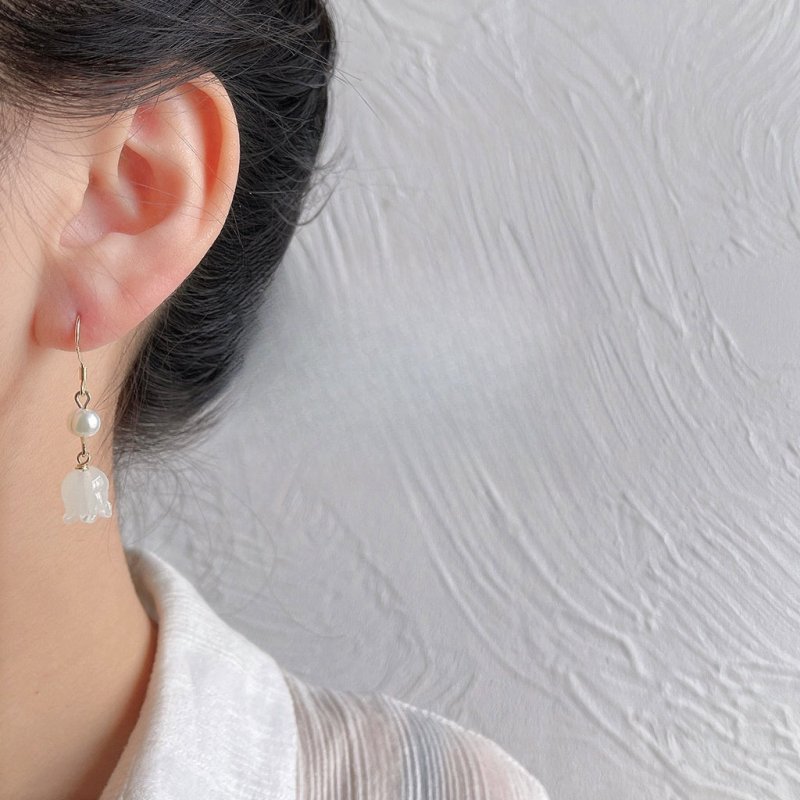 925 Silver Needle Glass Glazed Flower Tulip Handmade Design Sense Earrings Long Mori Earrings-Jewearrings