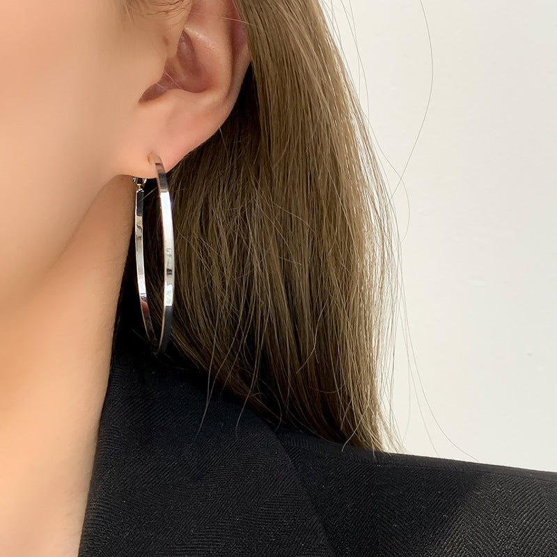 925 Silver Needle In Europe And The United States Wind Metal Glossy Texture Square Circle HOOP Earrings Exaggerated Earrings Tide People Personality Female-Jewearrings