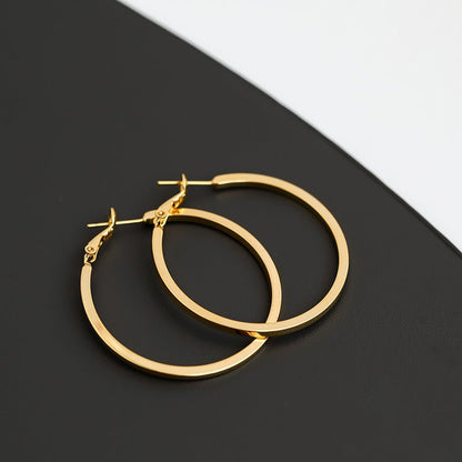 925 Silver Needle In Europe And The United States Wind Metal Glossy Texture Square Circle HOOP Earrings Exaggerated Earrings Tide People Personality Female-Jewearrings