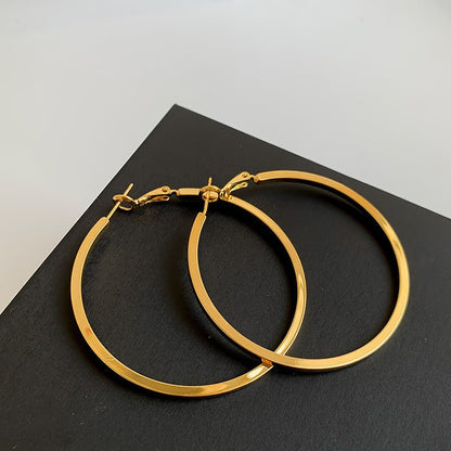 925 Silver Needle In Europe And The United States Wind Metal Glossy Texture Square Circle HOOP Earrings Exaggerated Earrings Tide People Personality Female-Jewearrings