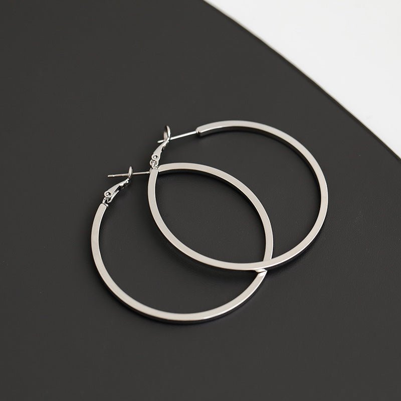 925 Silver Needle In Europe And The United States Wind Metal Glossy Texture Square Circle HOOP Earrings Exaggerated Earrings Tide People Personality Female-Jewearrings