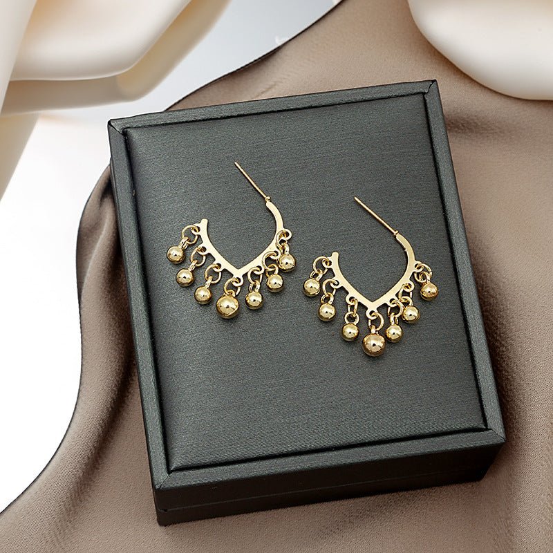 925 Silver Needle Ins Simple Alloy Small Gold Ball Love Tassel Earrings-Jewearrings