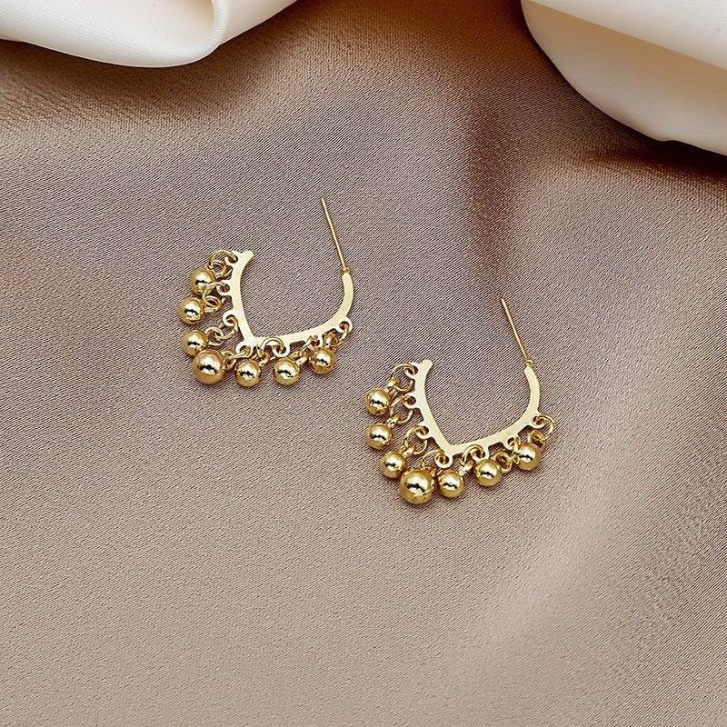 925 Silver Needle Ins Simple Alloy Small Gold Ball Love Tassel Earrings-Jewearrings