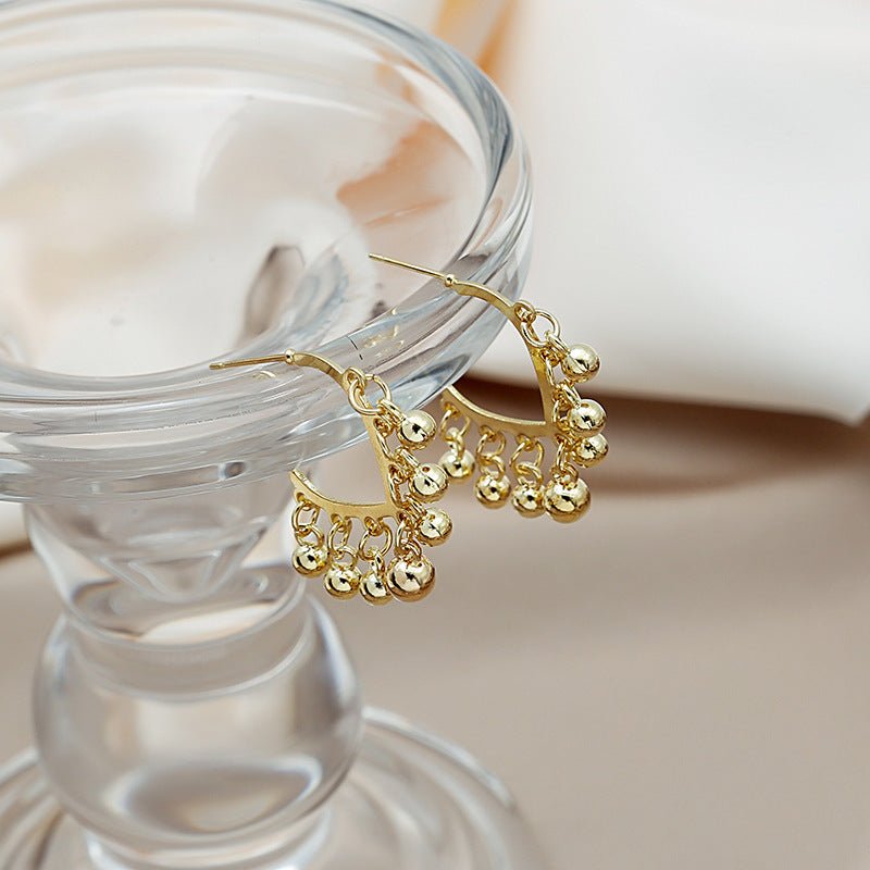 925 Silver Needle Ins Simple Alloy Small Gold Ball Love Tassel Earrings-Jewearrings