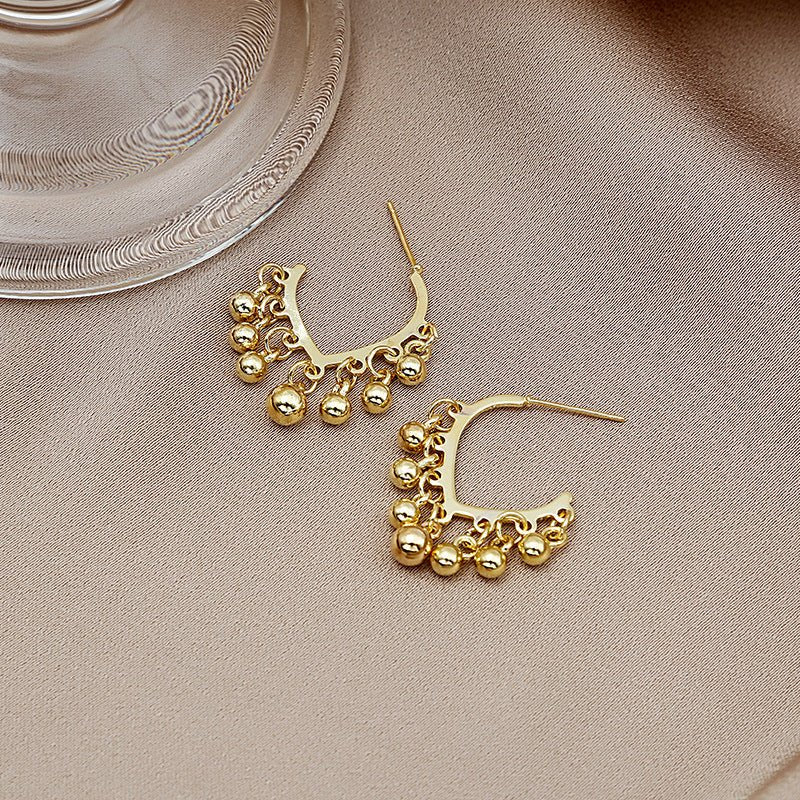 925 Silver Needle Ins Simple Alloy Small Gold Ball Love Tassel Earrings-Jewearrings