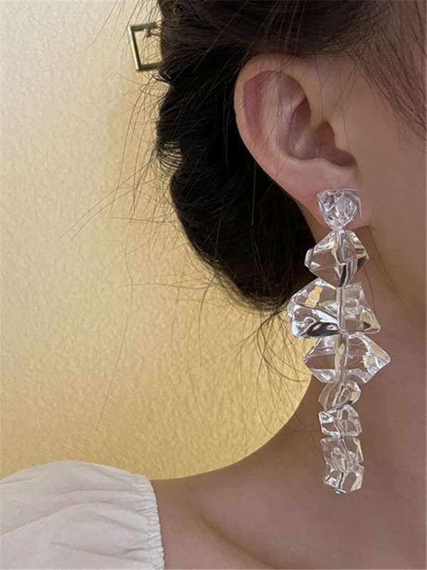 925 Silver Needle Irregular Acrylic Ice Cube Earrings-Jewearrings