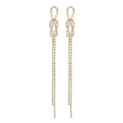 925 Silver Needle Knotted Long Tassel Earrings With Diamonds Simple And Wild Exaggerated Earrings-Jewearrings