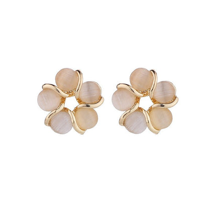 925 Silver Needle Korean New Opal Flower Stud Earrings-Jewearrings