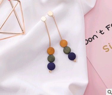 925 silver needle long color round piece wood tassel earrings personality wooden round earrings simple earrings-Jewearrings