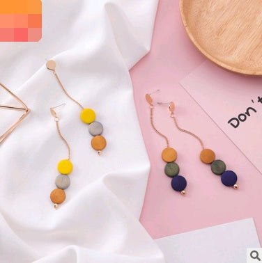 925 silver needle long color round piece wood tassel earrings personality wooden round earrings simple earrings-Jewearrings