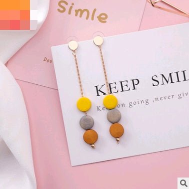 925 silver needle long color round piece wood tassel earrings personality wooden round earrings simple earrings-Jewearrings