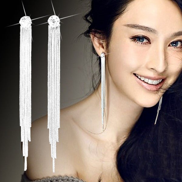 925 silver needle long earrings-Jewearrings