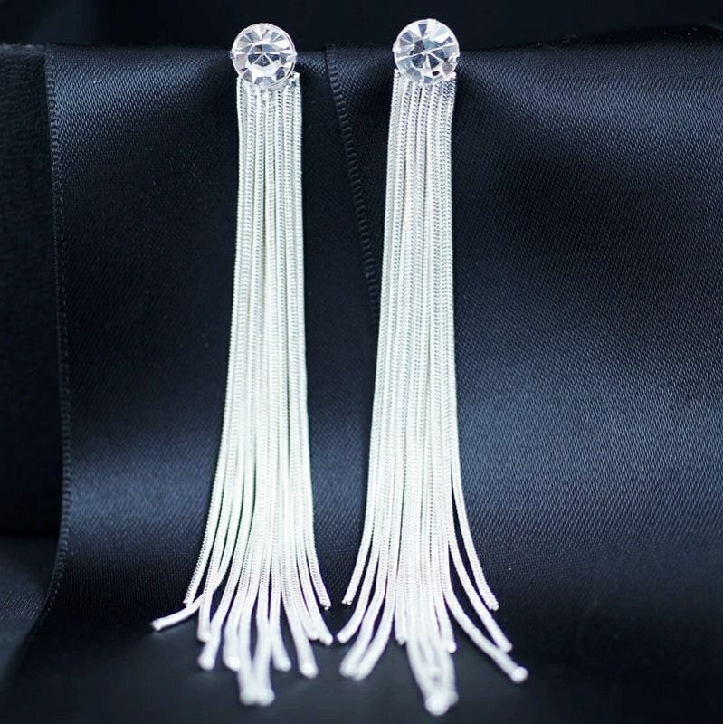 925 silver needle long earrings-Jewearrings