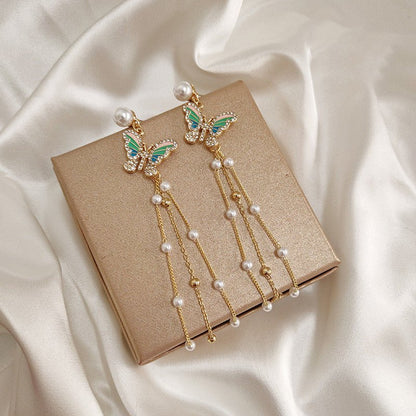 925 Silver Needle Long Face Thin And Cool Butterfly Earrings-Jewearrings