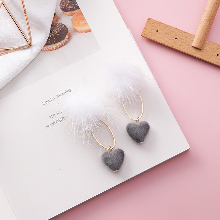 925 silver needle long geometric oval suede love hair ball earrings Korean fashion personality long hair earrings-Jewearrings