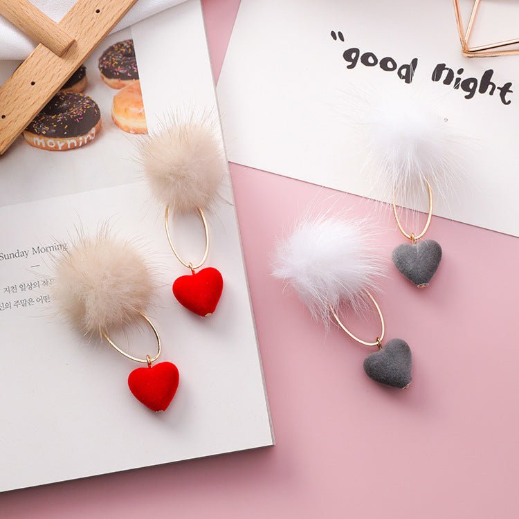 925 silver needle long geometric oval suede love hair ball earrings Korean fashion personality long hair earrings-Jewearrings