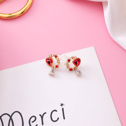 925 Silver Needle Love Bow Earrings Sweet Garland Diamond Drop Earrings-Jewearrings