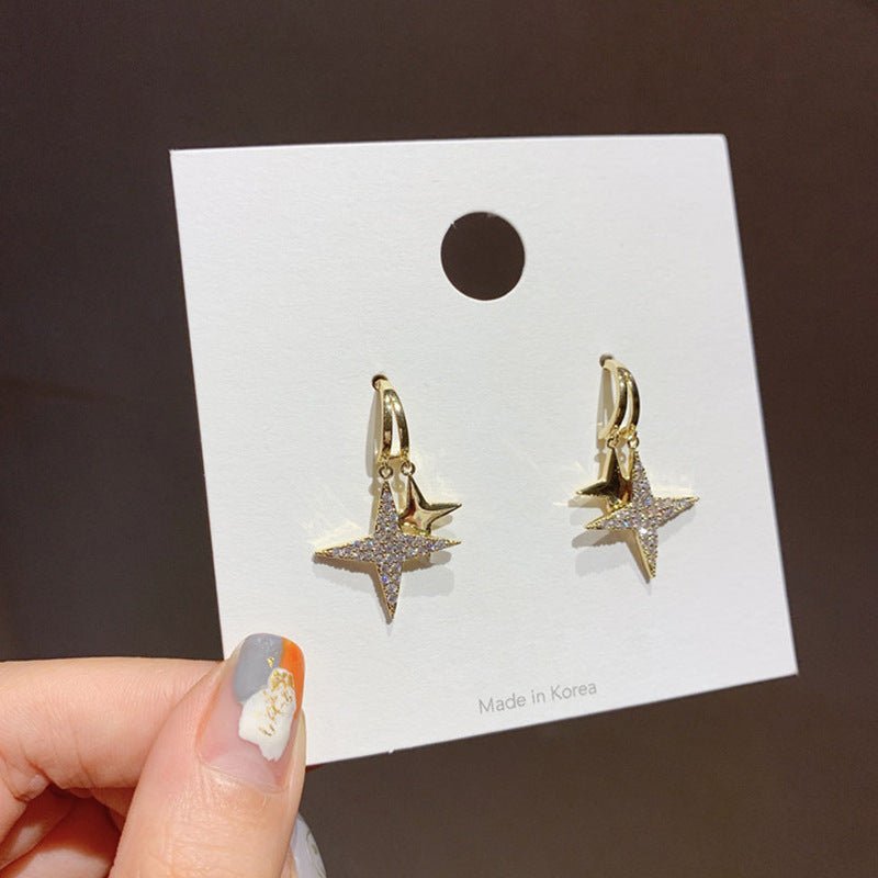 925 Silver Needle Micro Inlaid Sparkling Diamond Star Stud Earrings-Jewearrings