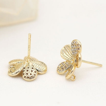 925 Silver Needle Parthenocissus Grass Zircon Stud Earrings Plated 14K Gold-Jewearrings