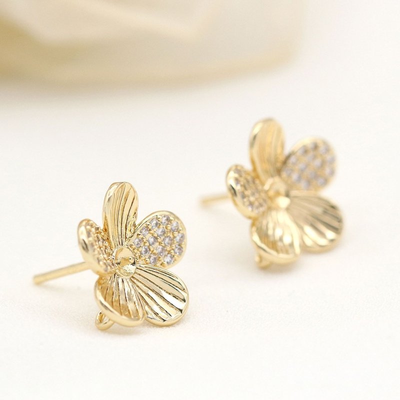 925 Silver Needle Parthenocissus Grass Zircon Stud Earrings Plated 14K Gold-Jewearrings