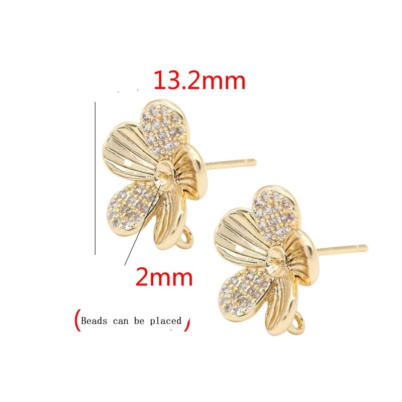 925 Silver Needle Parthenocissus Grass Zircon Stud Earrings Plated 14K Gold-Jewearrings